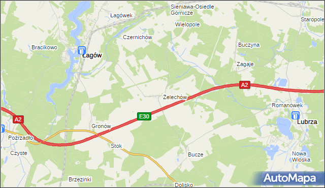 mapa Żelechów gmina Łagów, Żelechów gmina Łagów na mapie Targeo