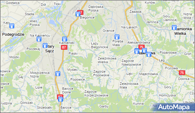 mapa Żeleźnikowa Wielka, Żeleźnikowa Wielka na mapie Targeo