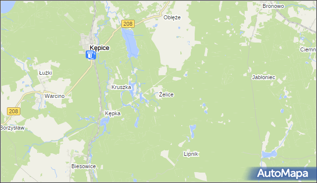 mapa Żelice gmina Kępice, Żelice gmina Kępice na mapie Targeo