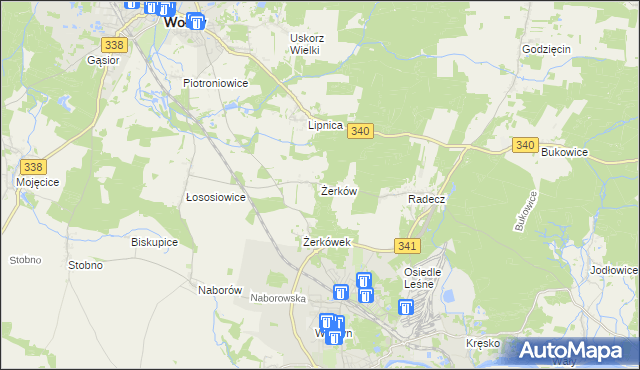 mapa Żerków gmina Brzeg Dolny, Żerków gmina Brzeg Dolny na mapie Targeo