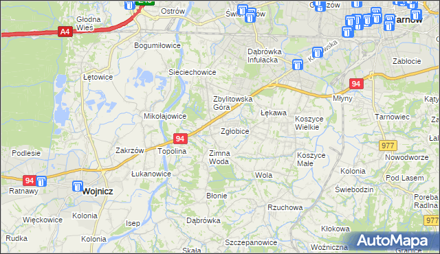 mapa Zgłobice, Zgłobice na mapie Targeo