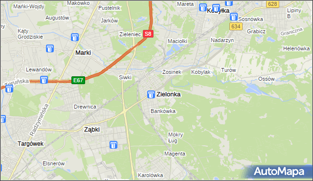 mapa Zielonka powiat wołomiński, Zielonka powiat wołomiński na mapie Targeo