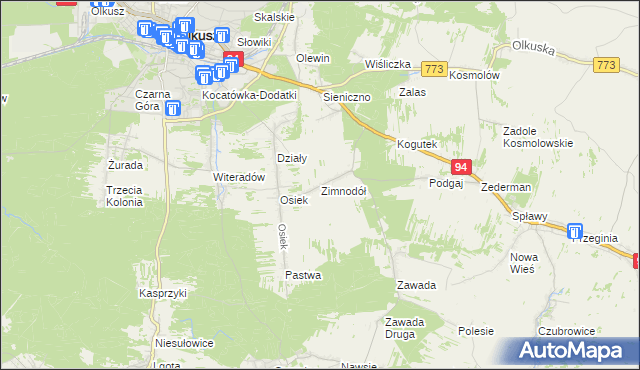 mapa Zimnodół, Zimnodół na mapie Targeo