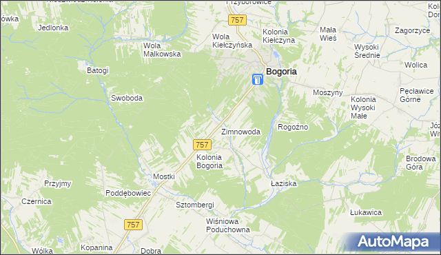 mapa Zimnowoda gmina Bogoria, Zimnowoda gmina Bogoria na mapie Targeo
