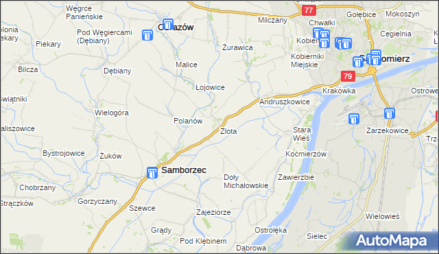 mapa Złota gmina Samborzec, Złota gmina Samborzec na mapie Targeo