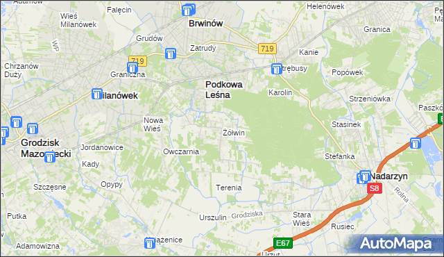 mapa Żółwin gmina Brwinów, Żółwin gmina Brwinów na mapie Targeo