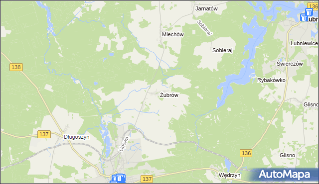 mapa Żubrów, Żubrów na mapie Targeo