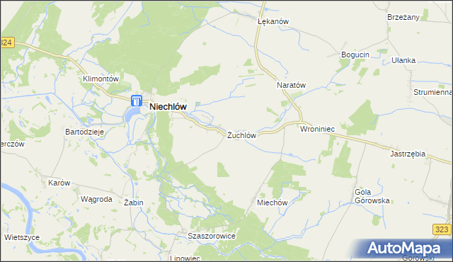 mapa Żuchlów, Żuchlów na mapie Targeo