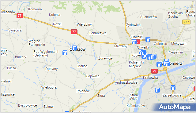 mapa Żurawica gmina Obrazów, Żurawica gmina Obrazów na mapie Targeo