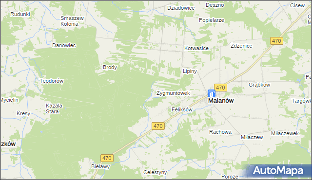 mapa Zygmuntówek gmina Malanów, Zygmuntówek gmina Malanów na mapie Targeo