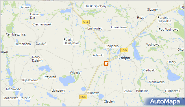 mapa Adamki gmina Zbójno, Adamki gmina Zbójno na mapie Targeo