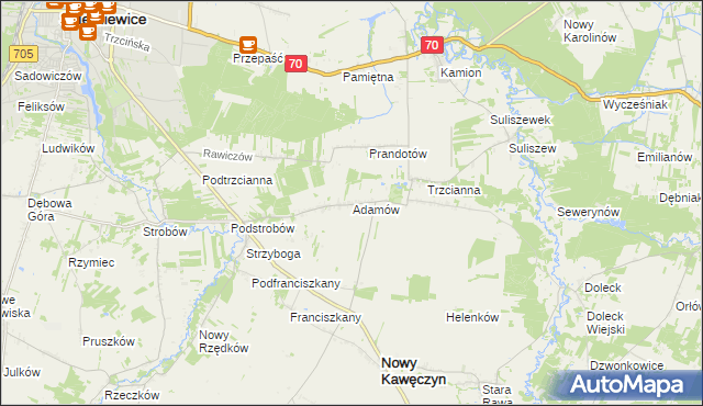 mapa Adamów gmina Nowy Kawęczyn, Adamów gmina Nowy Kawęczyn na mapie Targeo