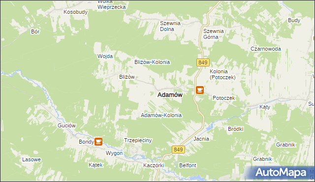 mapa Adamów powiat zamojski, Adamów powiat zamojski na mapie Targeo