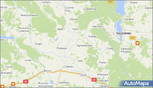 mapa Agnieszkowo gmina Szczutowo, Agnieszkowo gmina Szczutowo na mapie Targeo