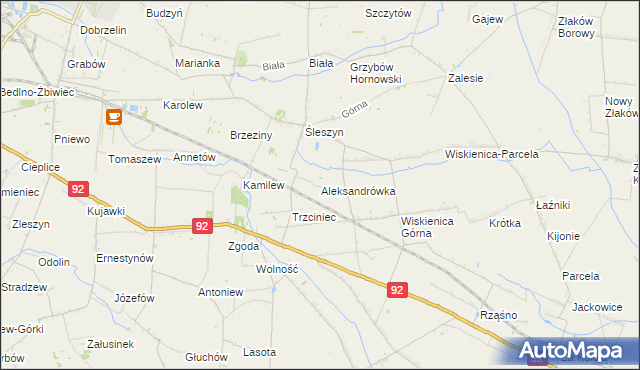 mapa Aleksandrówka gmina Żychlin, Aleksandrówka gmina Żychlin na mapie Targeo