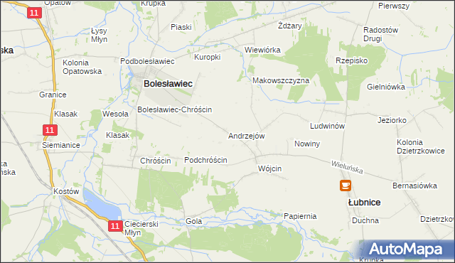 mapa Andrzejów gmina Łubnice, Andrzejów gmina Łubnice na mapie Targeo