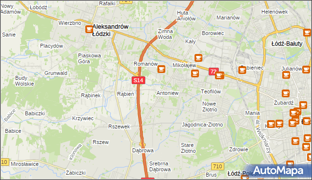 mapa Antoniew gmina Aleksandrów Łódzki, Antoniew gmina Aleksandrów Łódzki na mapie Targeo