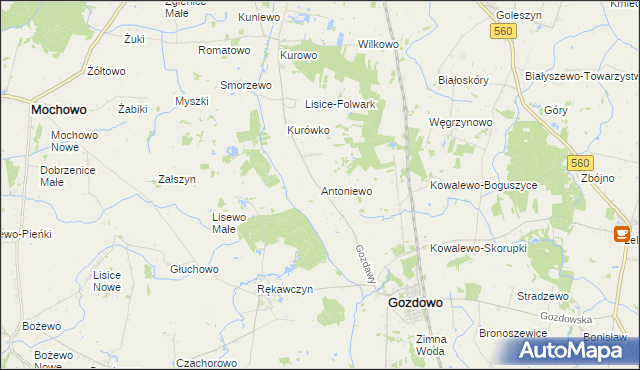 mapa Antoniewo gmina Gozdowo, Antoniewo gmina Gozdowo na mapie Targeo