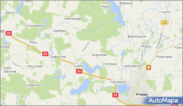 mapa Augustowo gmina Kwilcz, Augustowo gmina Kwilcz na mapie Targeo