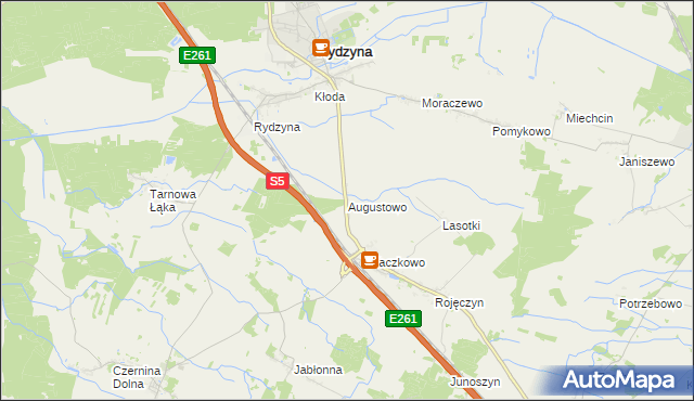 mapa Augustowo gmina Rydzyna, Augustowo gmina Rydzyna na mapie Targeo