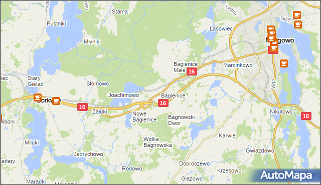 mapa Bagienice gmina Mrągowo, Bagienice gmina Mrągowo na mapie Targeo