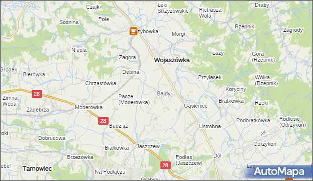 mapa Bajdy gmina Wojaszówka, Bajdy gmina Wojaszówka na mapie Targeo