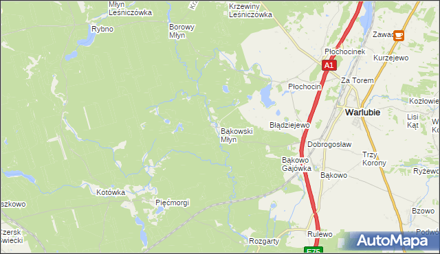 mapa Bąkowski Młyn, Bąkowski Młyn na mapie Targeo