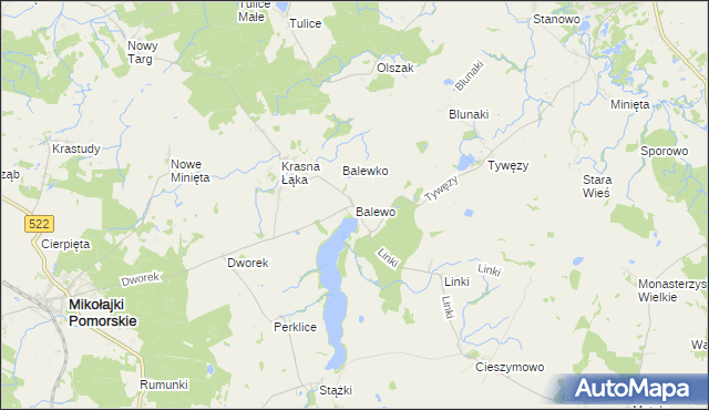 mapa Balewo gmina Mikołajki Pomorskie, Balewo gmina Mikołajki Pomorskie na mapie Targeo