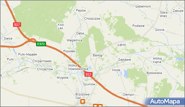 mapa Barłogi gmina Kurów, Barłogi gmina Kurów na mapie Targeo