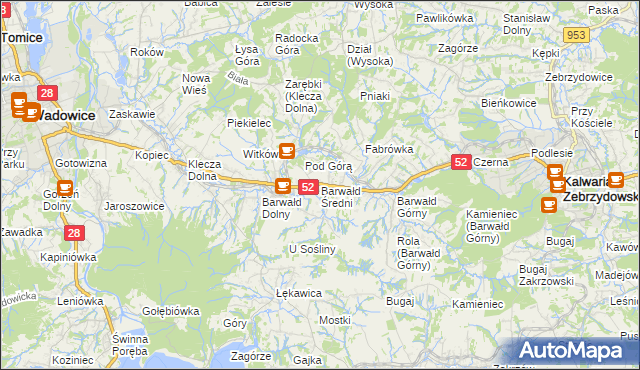 mapa Barwałd Średni, Barwałd Średni na mapie Targeo