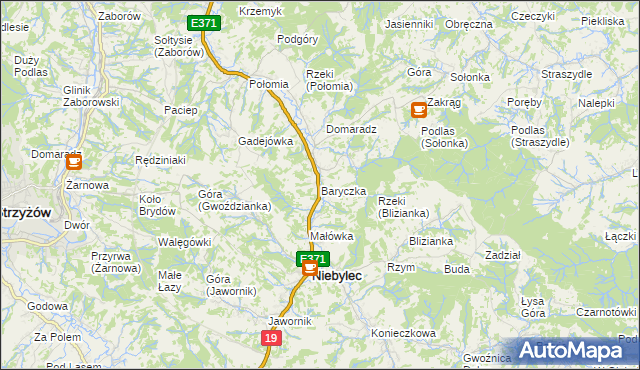 mapa Baryczka gmina Niebylec, Baryczka gmina Niebylec na mapie Targeo