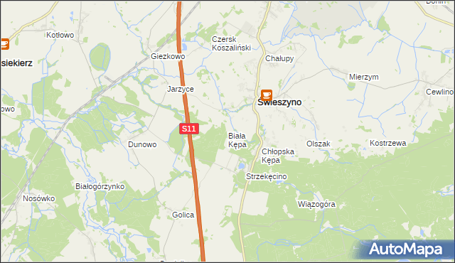 mapa Biała Kępa gmina Świeszyno, Biała Kępa gmina Świeszyno na mapie Targeo