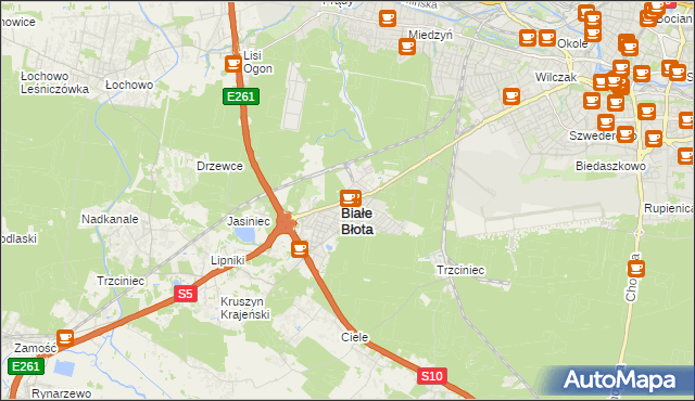 mapa Białe Błota powiat bydgoski, Białe Błota powiat bydgoski na mapie Targeo