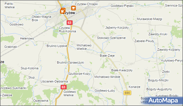 mapa Białe-Misztale, Białe-Misztale na mapie Targeo