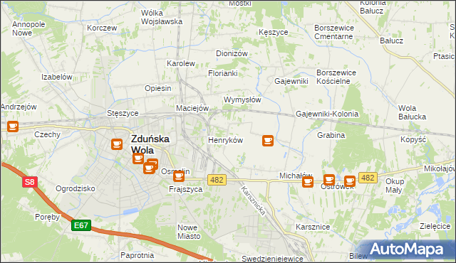 mapa Biały Ług gmina Zduńska Wola, Biały Ług gmina Zduńska Wola na mapie Targeo