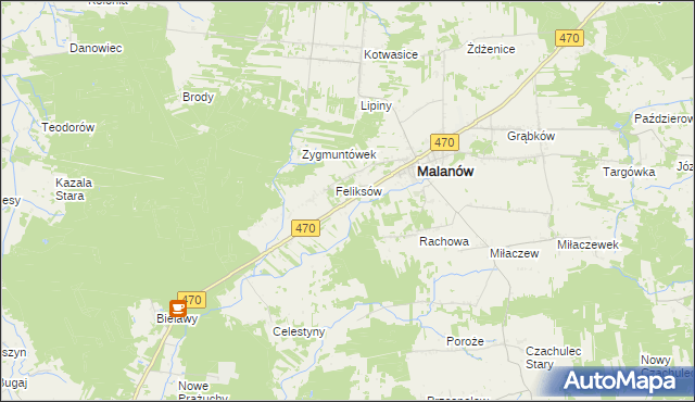 mapa Bielawy gmina Malanów, Bielawy gmina Malanów na mapie Targeo