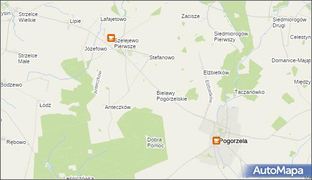 mapa Bielawy Pogorzelskie, Bielawy Pogorzelskie na mapie Targeo