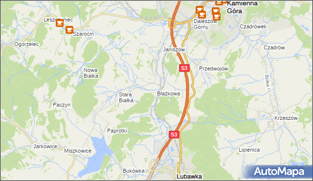 mapa Błażkowa gmina Lubawka, Błażkowa gmina Lubawka na mapie Targeo