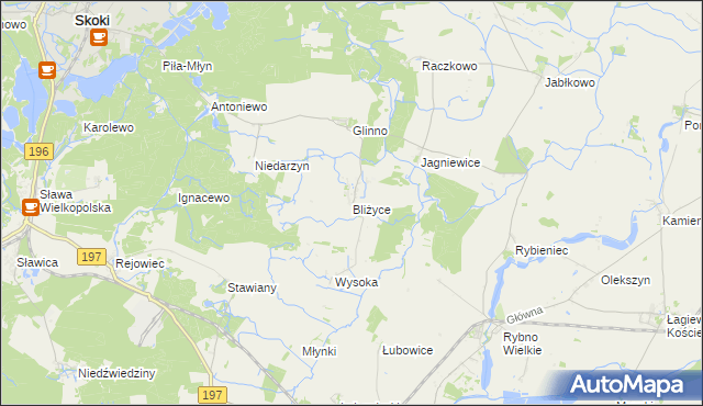 mapa Bliżyce gmina Skoki, Bliżyce gmina Skoki na mapie Targeo