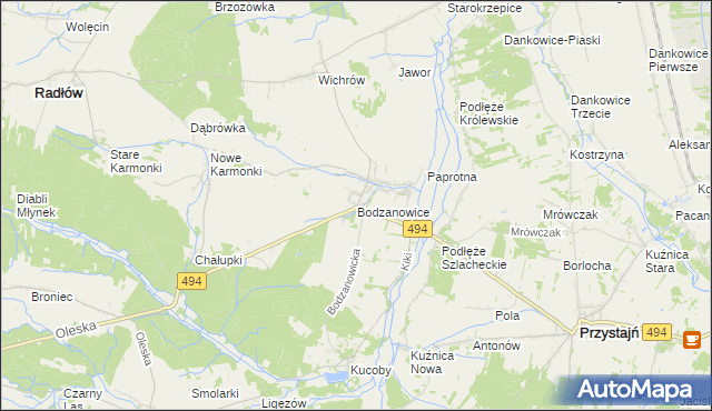 mapa Bodzanowice, Bodzanowice na mapie Targeo