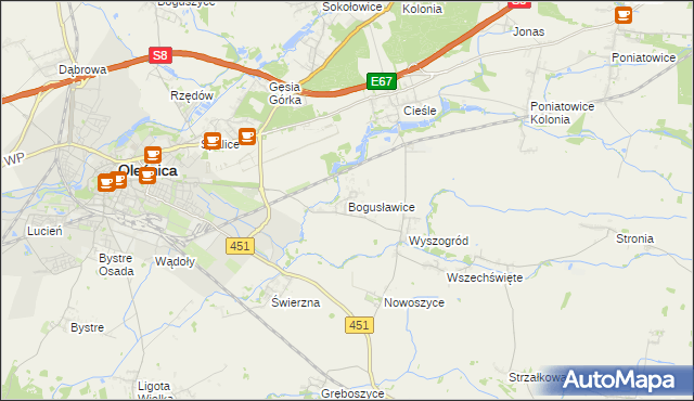 mapa Bogusławice gmina Oleśnica, Bogusławice gmina Oleśnica na mapie Targeo