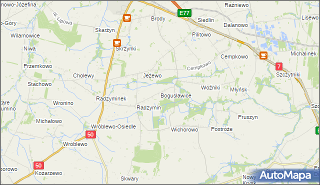 mapa Bogusławice gmina Płońsk, Bogusławice gmina Płońsk na mapie Targeo