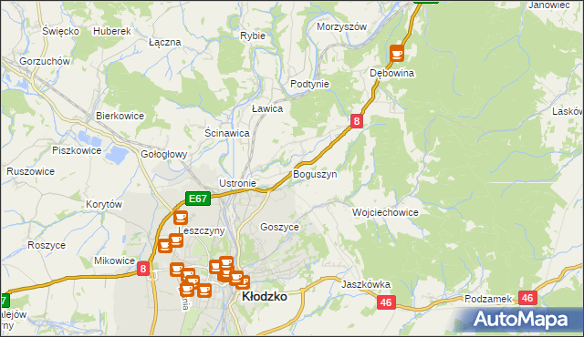 mapa Boguszyn gmina Kłodzko, Boguszyn gmina Kłodzko na mapie Targeo