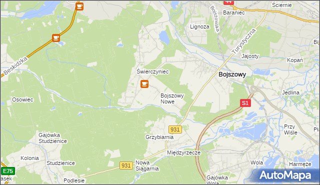 mapa Bojszowy Nowe, Bojszowy Nowe na mapie Targeo