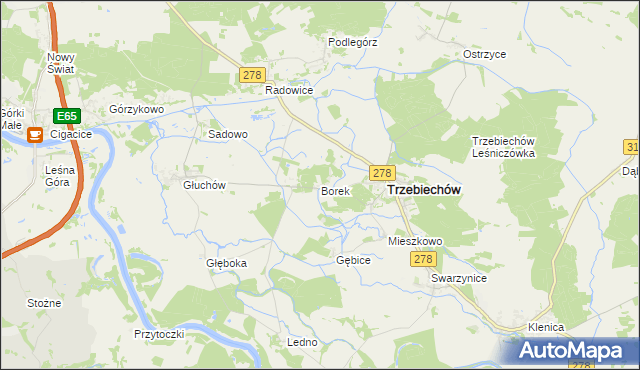 mapa Borek gmina Trzebiechów, Borek gmina Trzebiechów na mapie Targeo