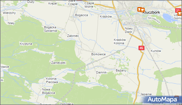 mapa Borkowice gmina Kluczbork, Borkowice gmina Kluczbork na mapie Targeo