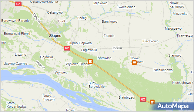 mapa Borowice gmina Bodzanów, Borowice gmina Bodzanów na mapie Targeo