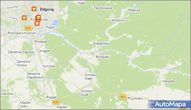 mapa Brodziaki, Brodziaki na mapie Targeo