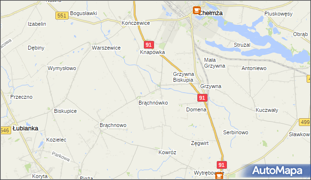 mapa Browina gmina Chełmża, Browina gmina Chełmża na mapie Targeo