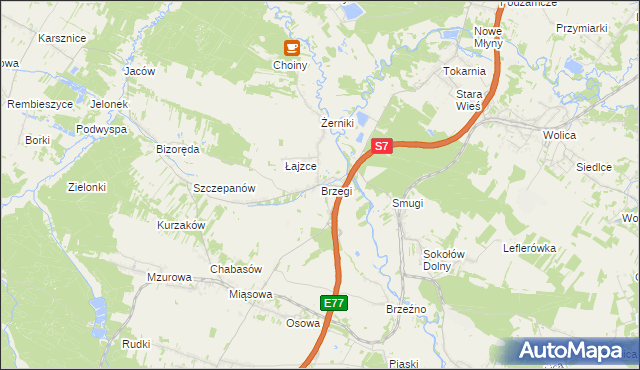 mapa Brzegi gmina Sobków, Brzegi gmina Sobków na mapie Targeo